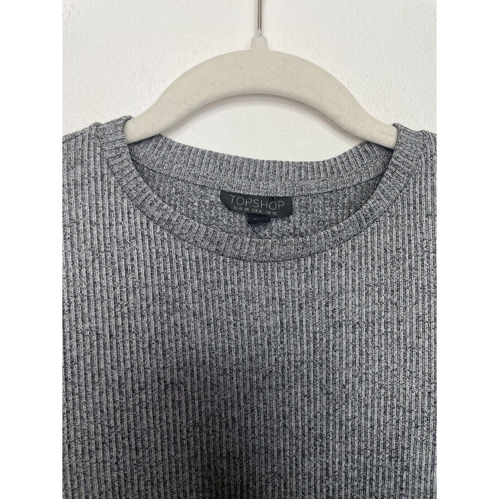 Topshop Size 6 Ribbed Mini Bodycon Dress Gray Short Sleeve Pullover Minimalist - Picture 6 of 10